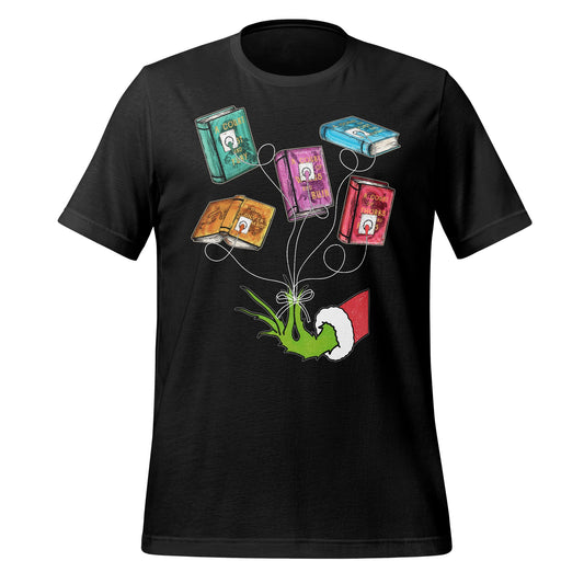 Grinch Hand Holding Books Colorful T-Shirt