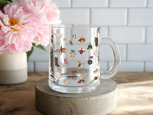 Festive Christmas Themed Clear Glass Mug for Holiday Cheer