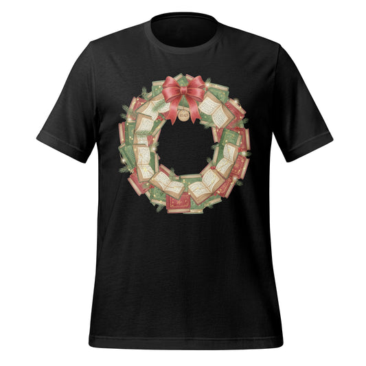 Festive Wreath With Books Illustration T-shirt
