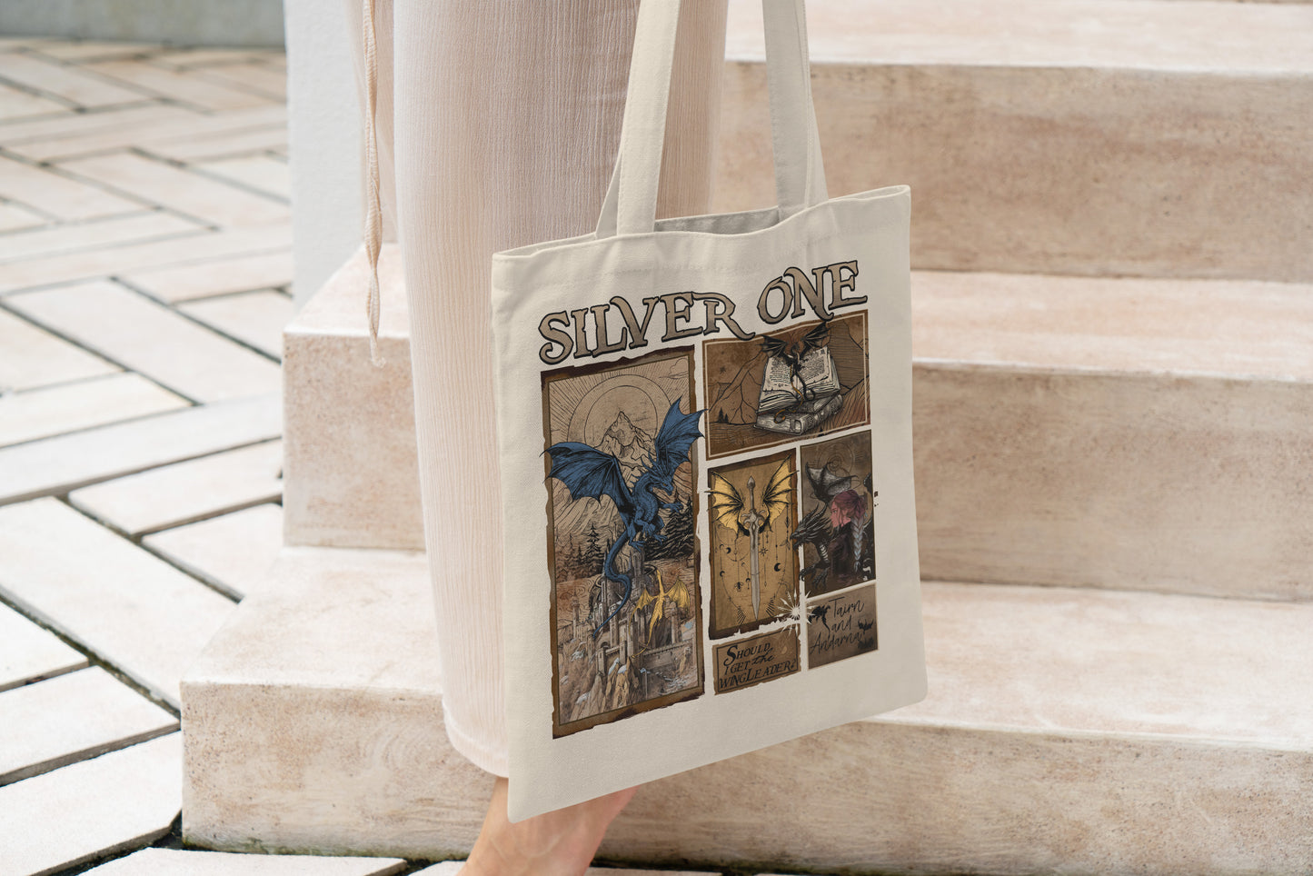 🖤 Silver One Tote Bag – Fourth Wing Dragon Rider Fantasy Merch ⚔️