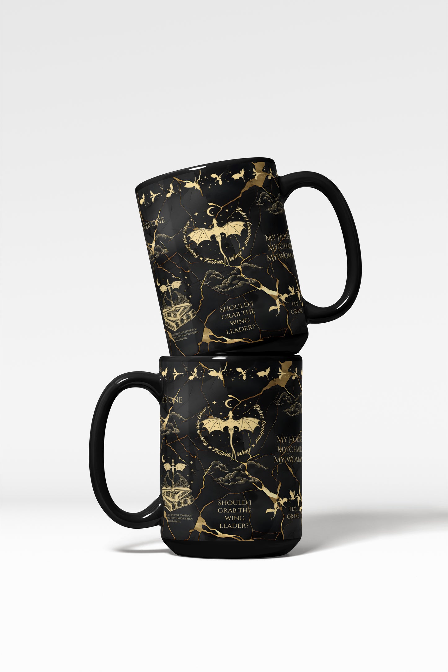 🐉 Fourth Wing Black & Gold Mug | Xaden & Violet Romantasy Cup