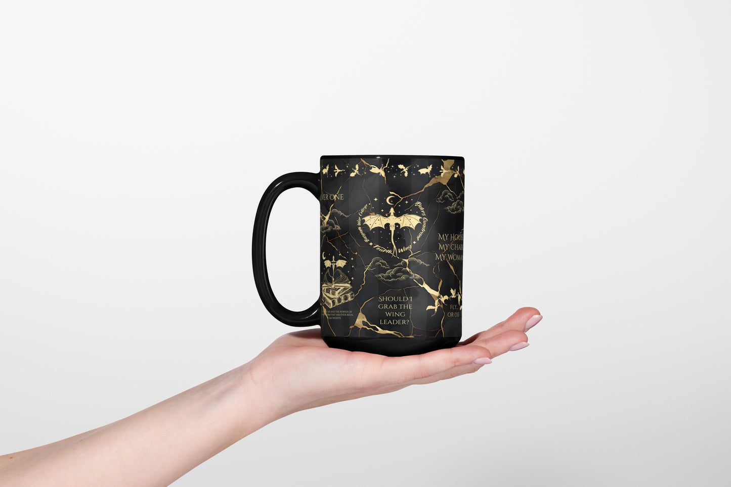🐉 Fourth Wing Black & Gold Mug | Xaden & Violet Romantasy Cup
