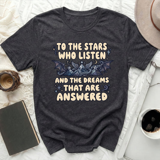 To The Stars Who Listen Dreams Answered Fantasy product type
Stars Who Listen, Dreams Answered, Fantasy T-shirt, Dragon Graphic, Mountain Print, Celestial Apparel, Mystical Design, Magical Quote, Inspirational Tee, Quote T-shirt, Graphic Shirt, Unique Artwork, Dark Fantasy, Cosmos Theme, Night Sky Print, Mythical Wings, Adventure Style, Spiritual Message, Dragon Art, Aesthetic Top