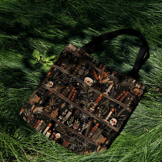 Whimsigoth Bookshelf Woven Tote Bag - MagicMerchEmporium