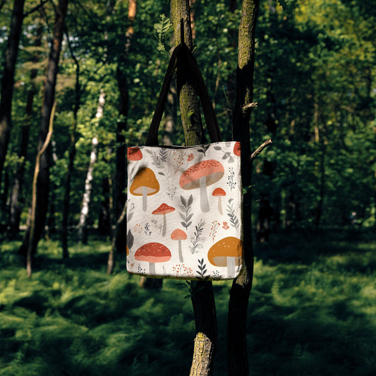 Cottagecore Mushroom Woven Tote Bag - MagicMerchEmporium