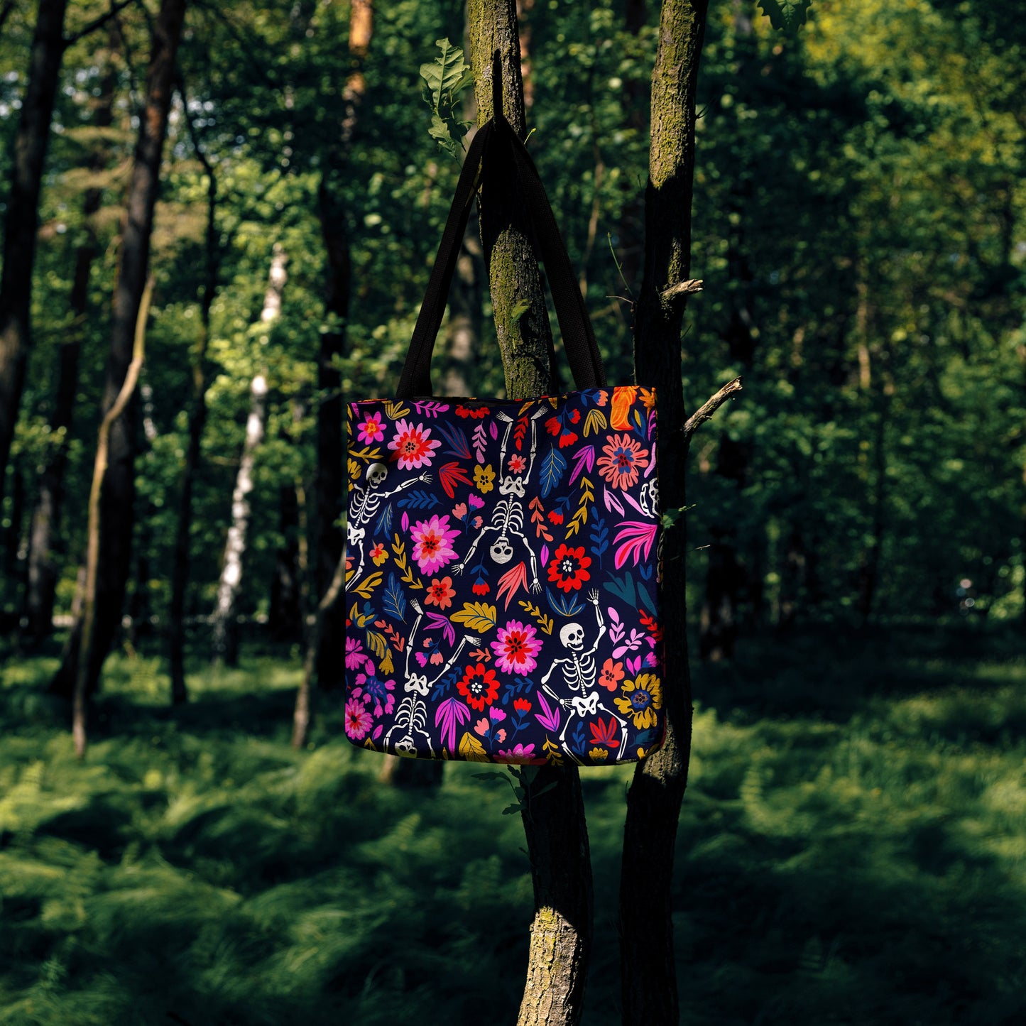Floral Skeleton Woven Tote Bag