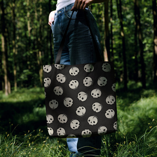 Halloween Skull Print Woven Tote Bag - MagicMerchEmporium