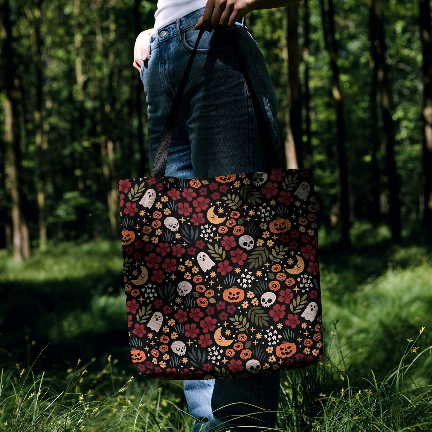 Whimsical Halloween Floral Tote Bag