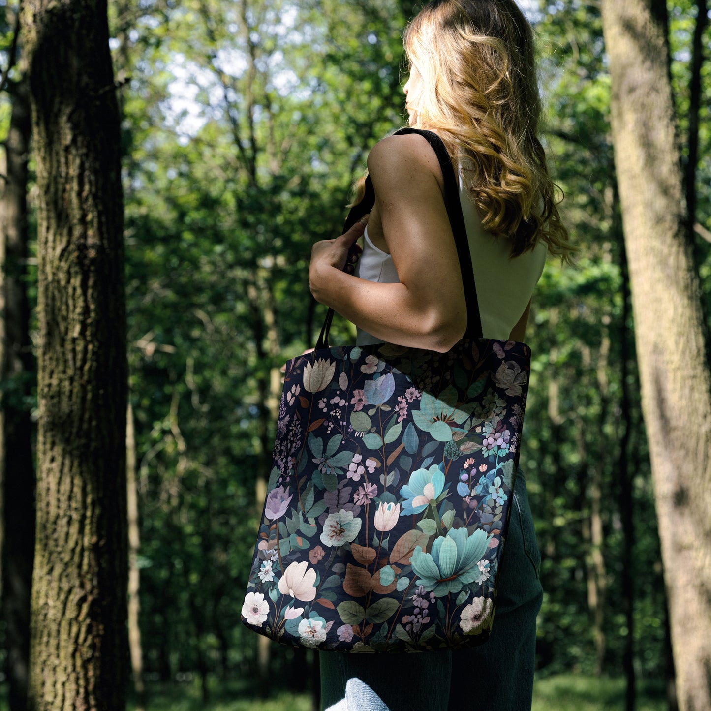 Midnight Floral Woven Woven Tote Bag