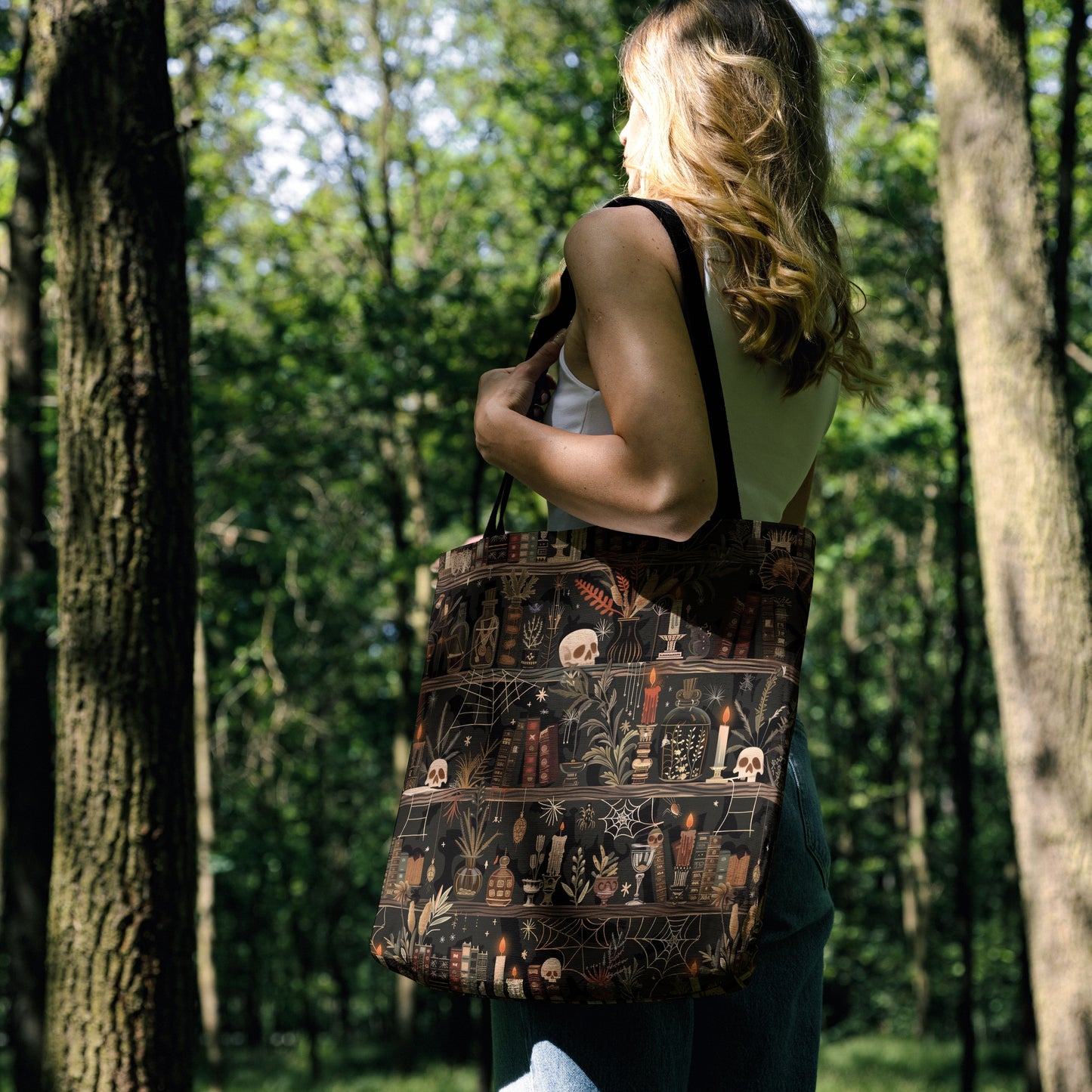 Whimsigoth Bookshelf Woven Tote Bag - MagicMerchEmporium