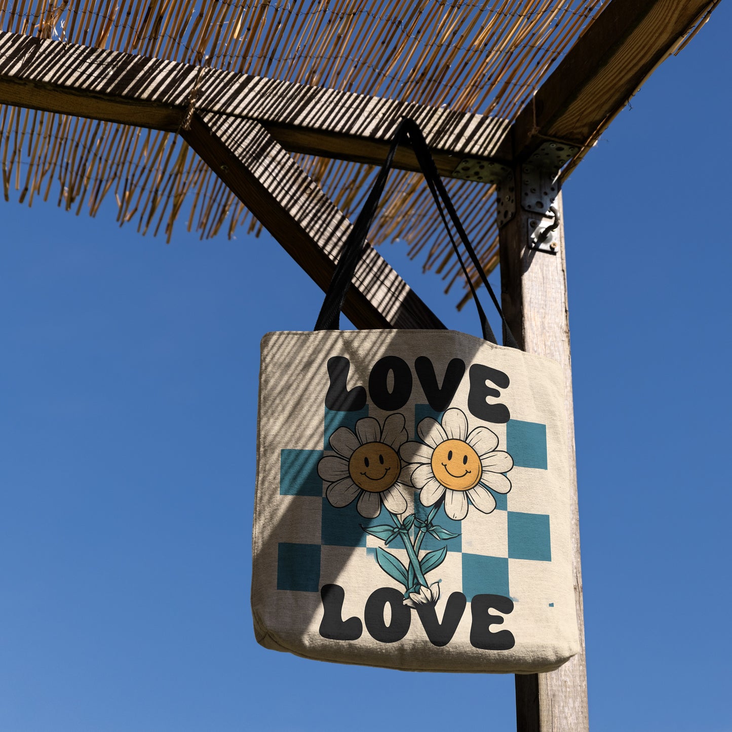 Groovy Daisy Love Woven Tote Bag - MagicMerchEmporium