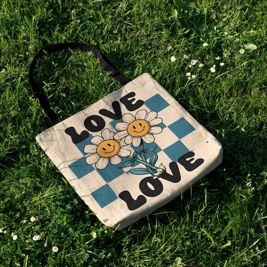 Groovy Daisy Love Woven Tote Bag - MagicMerchEmporium