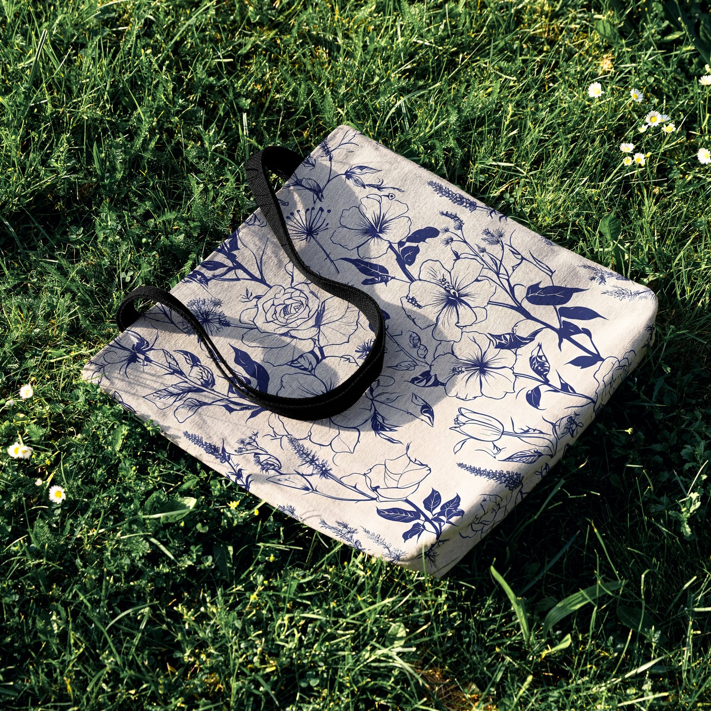 Blue Botanical Woven Woven Tote Bag