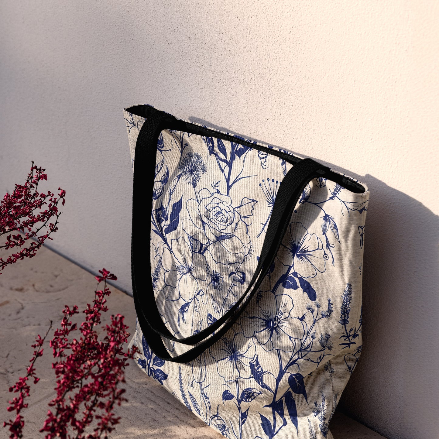 Blue Botanical Woven Woven Tote Bag