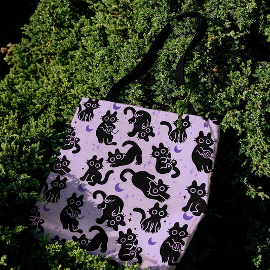 Witchy Cat Woven Tote Bag - MagicMerchEmporium
