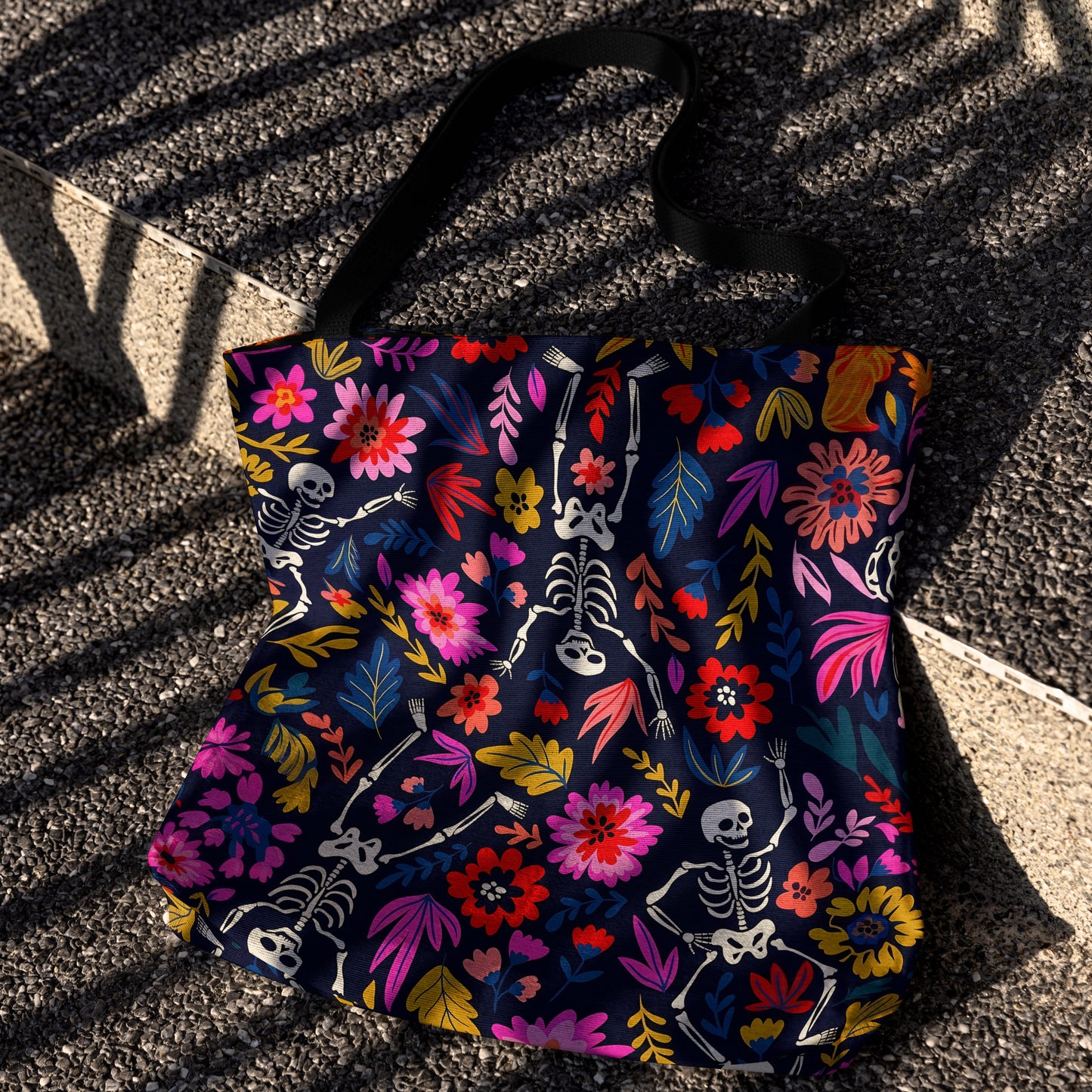 Floral Skeleton Woven Tote Bag