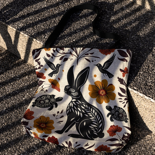 Cottagecore Rabbit Woven Tote Bag - MagicMerchEmporium