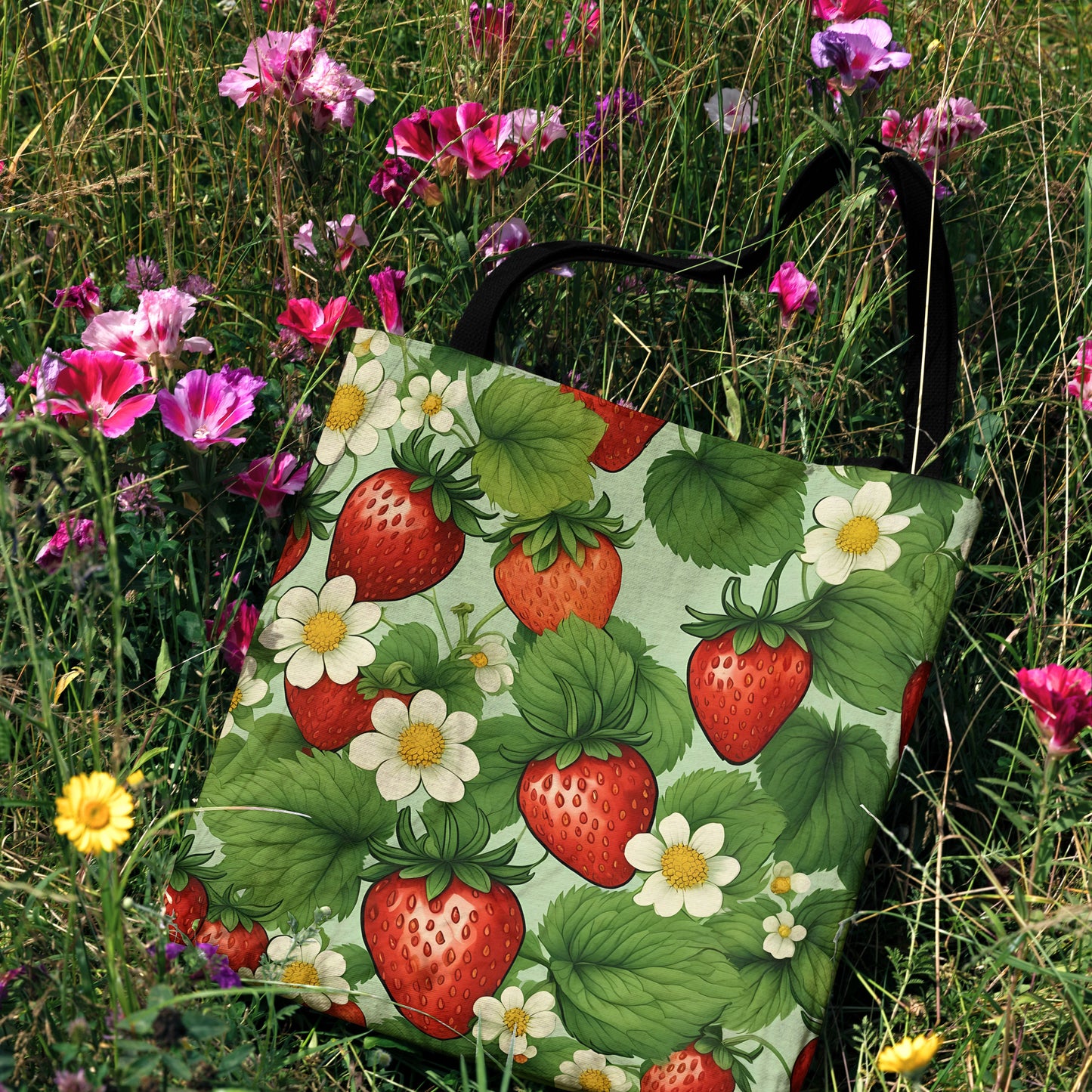Strawberry Dreams Woven Tote Bag