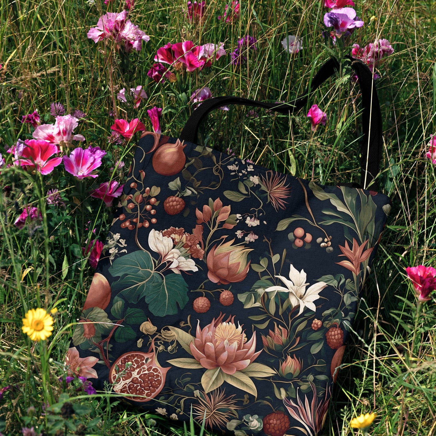 Dark Academia Floral Woven Tote Bag - MagicMerchEmporium