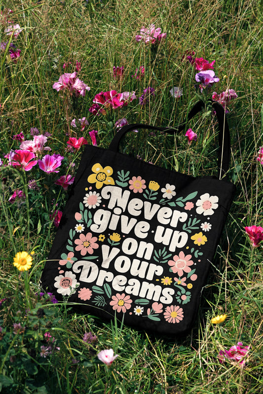 Never Give Up on Your Dreams Woven Tote Bag - MagicMerchEmporium