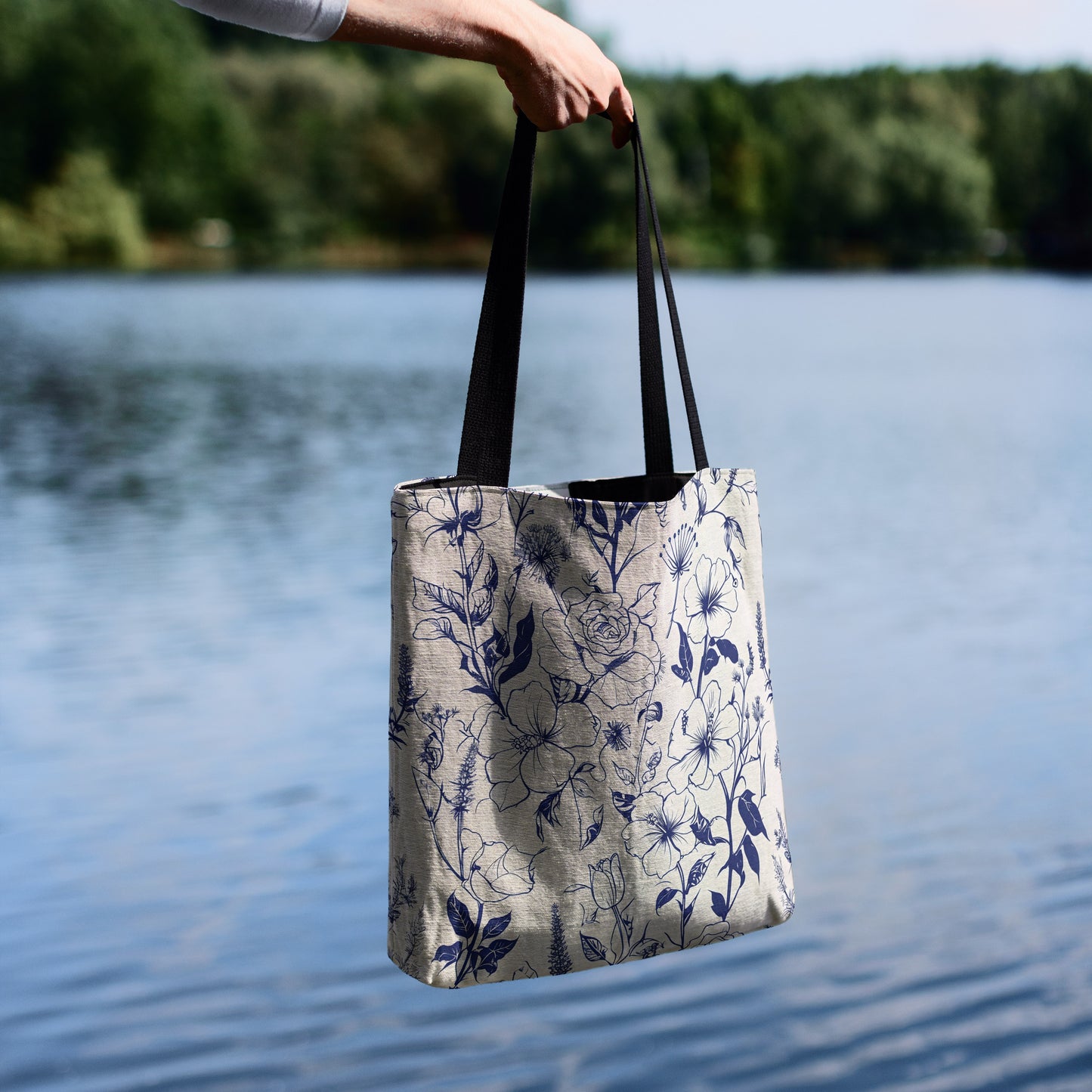 Blue Botanical Woven Tote Bag 🌿🌸