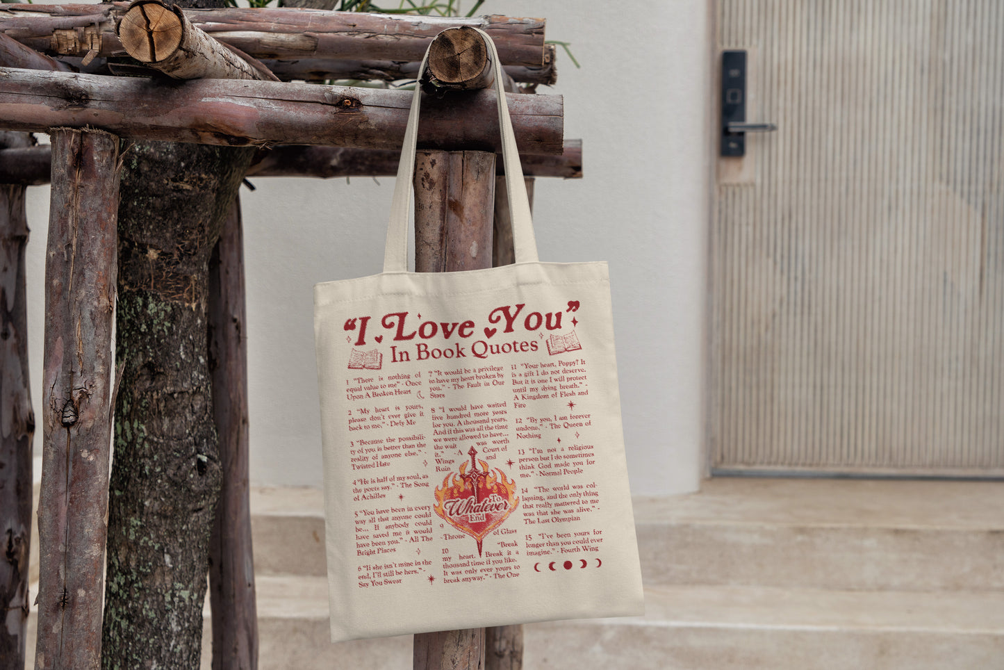 “I Love You” in Book Quotes Tote Bag