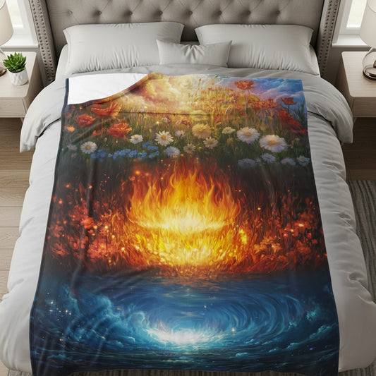 Mystical Fire Water Floral Art Blanket for Bed Decor