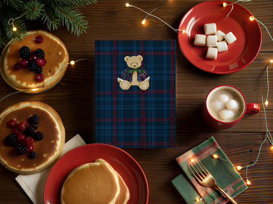 Adorable Bear Pattern Blue and Red Plaid Notebook