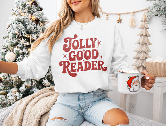 Jolly Good Reader Graphic Sweatshirt Festive Winter Apparel