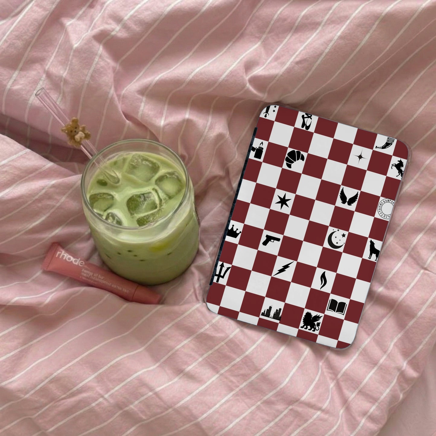Burgundy White Checkered Pattern Icons Phone Case product type