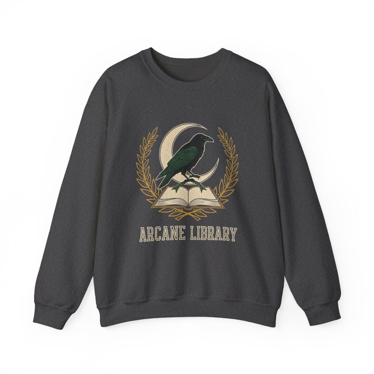 Arcane Library Sweatshirt with Artistic Raven Design