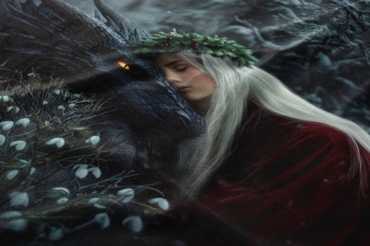 Enchanting Winter Dragon and Elf Fantasy Artwork