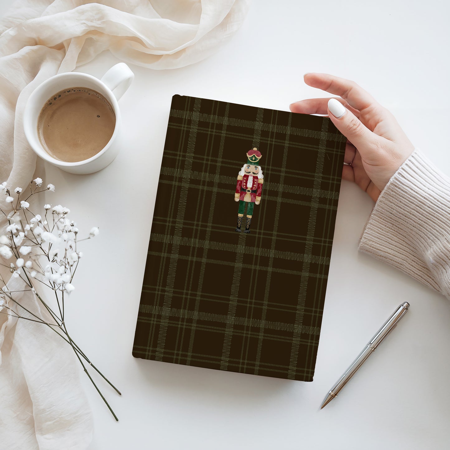 Festive Nutcracker Design Plaid Cover Journal Notebook
