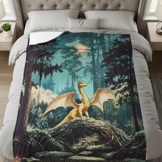 Dragon in Forest Fantasy Art Premium Blanket