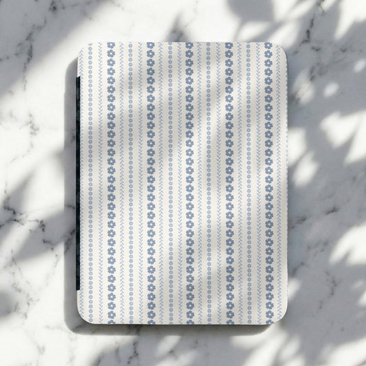 Blue and White Vertical Floral Stripes Pattern Notebook