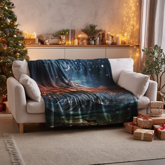Cozy Winter Wonderland Scene on Soft Blanket