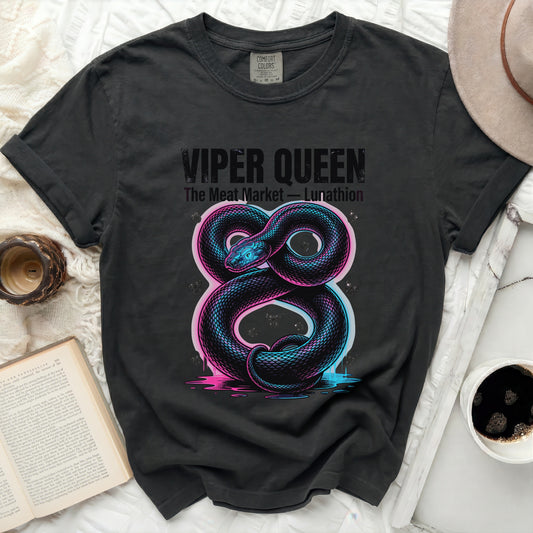 Black t-shirt with neon pink and blue viper graphic and "Viper Queen" text.