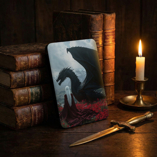 Fantasy Dark Dragon White Haired Lady Red Field product type