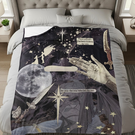 Cosmic Fantasy Night Collage Design Blanket