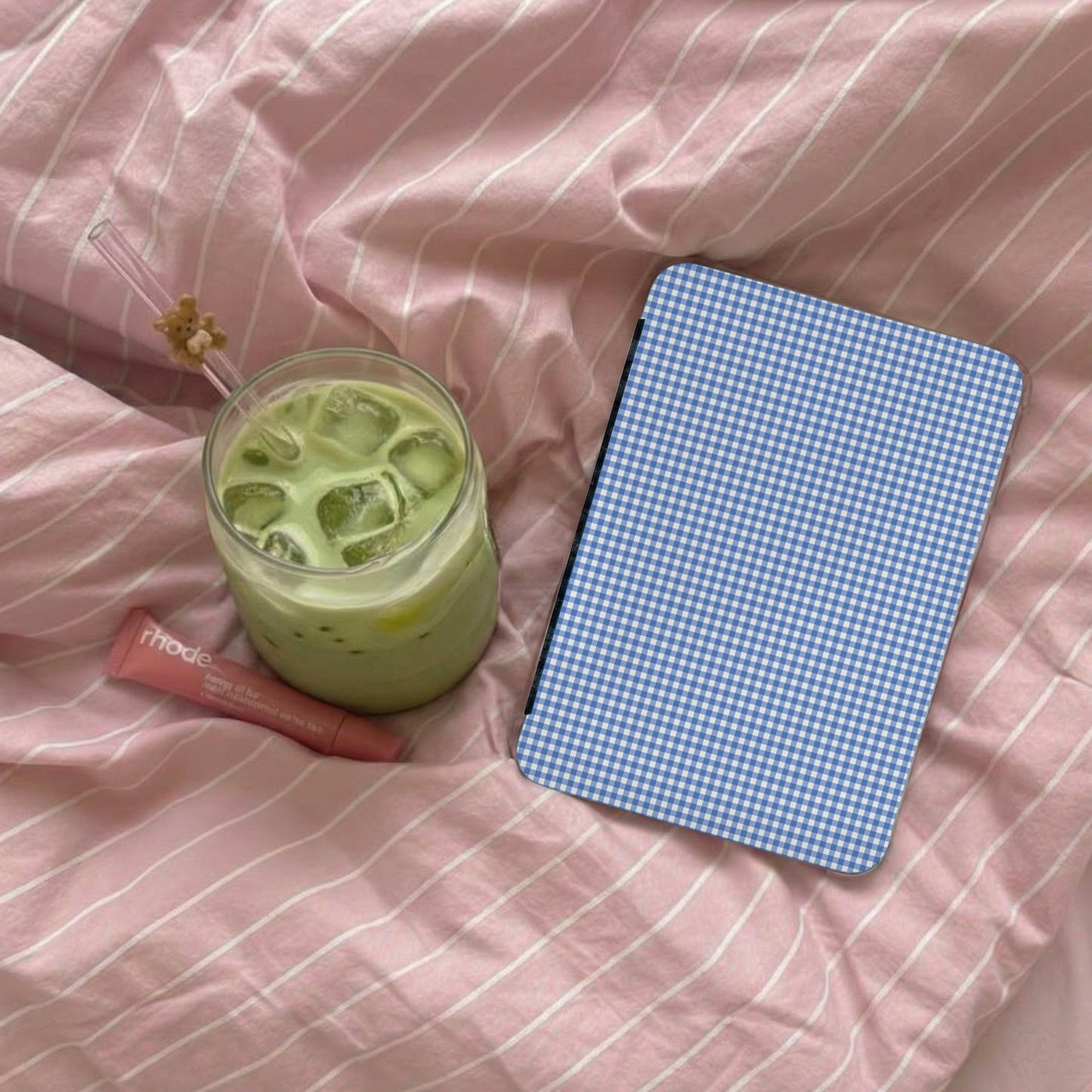 Blue Gingham Checkered Patterned Tablet Cover
