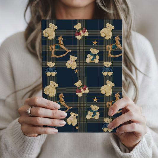 Cute Teddy Bears on Plaid Pattern Design Poster