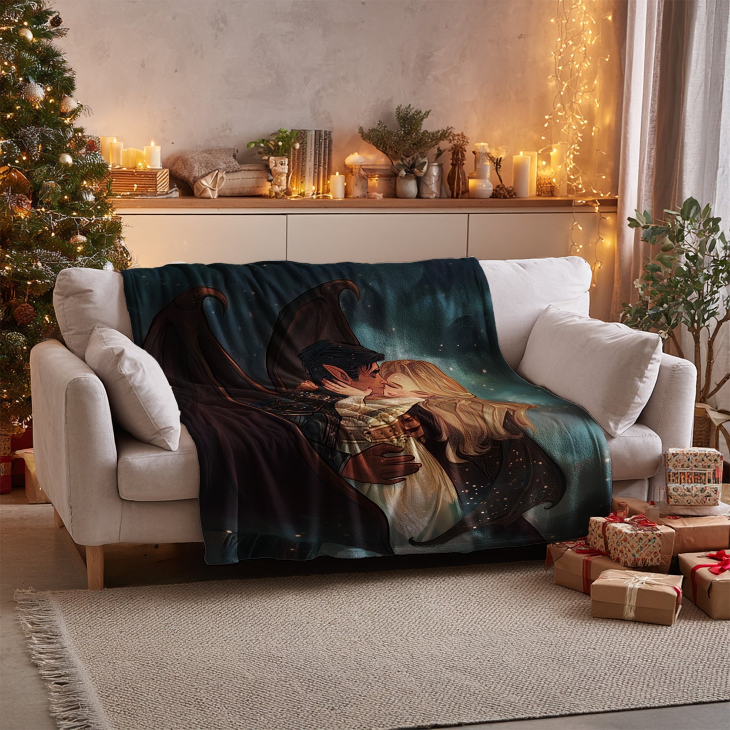 Enchanting Couple Wrapped in Magical Embrace Blanket