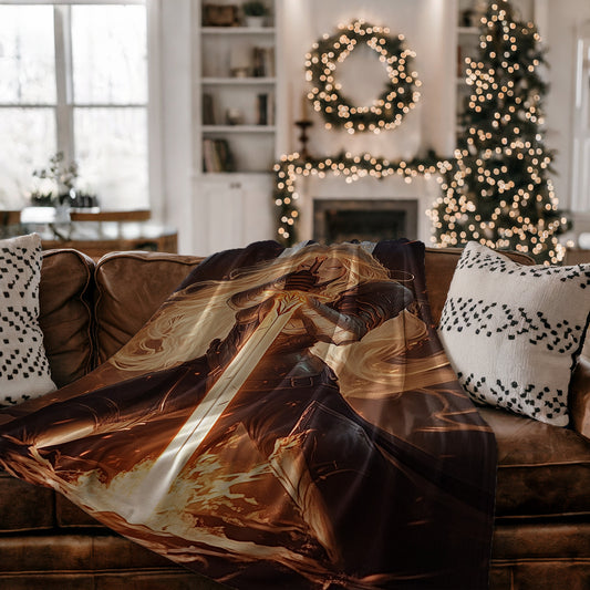 Knight with Sword Cozy Holiday Throw Blanket