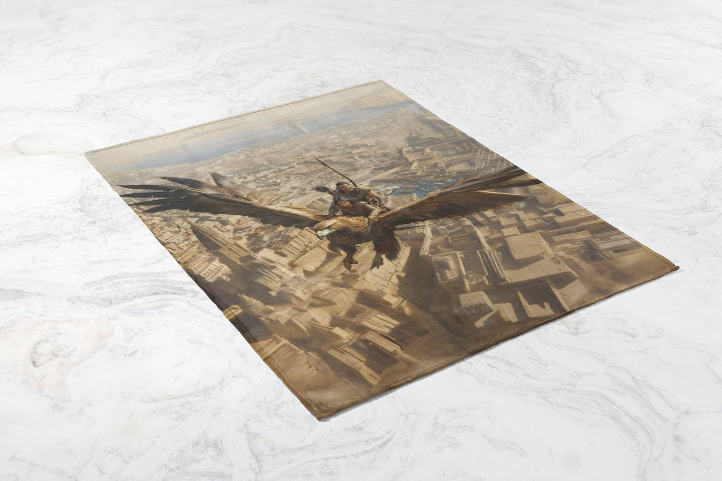Epic Flying Hunter Over Cityscape Poster