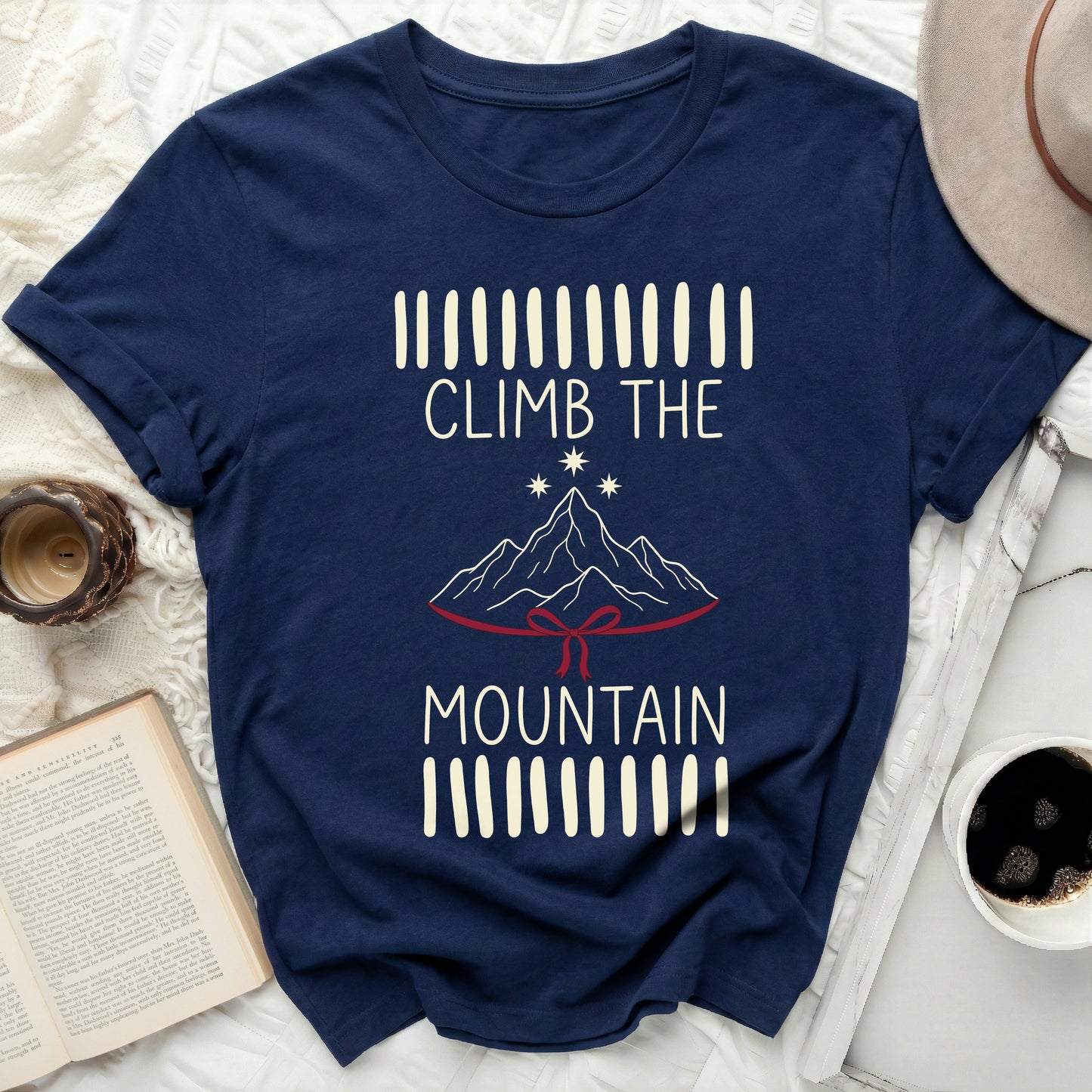 CLIMB THE MOUNTAIN Graphic Navy Blue Tee product type
Adventure Design
Mountain Graphic
Nature Inspired
Outdoor Theme
Graphic Tee
Climb The Mountain
Inspirational Top
Scenic T-Shirt
Star Print
Red Ribbon Detail
Navy Blue Tee
Dark Blue Top
Casual Apparel
Unique Design
Explore Theme
Wanderlust Shirt
Gift Idea
Round Neck
Short Sleeve
Printed T-Shirt