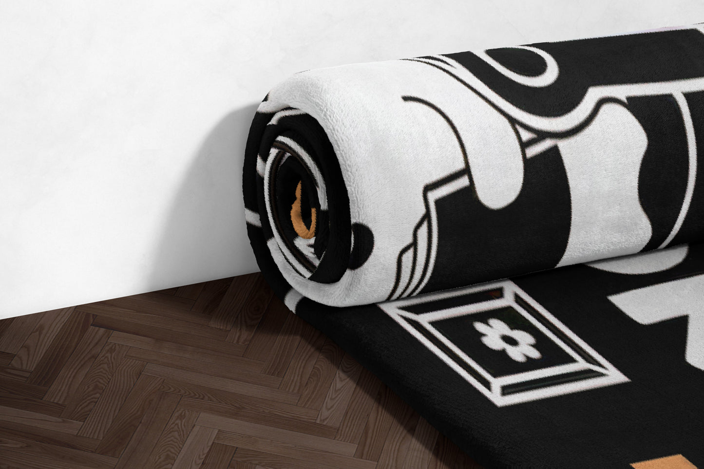 Cartoon Style Graphic Black and White Rolled Blanket