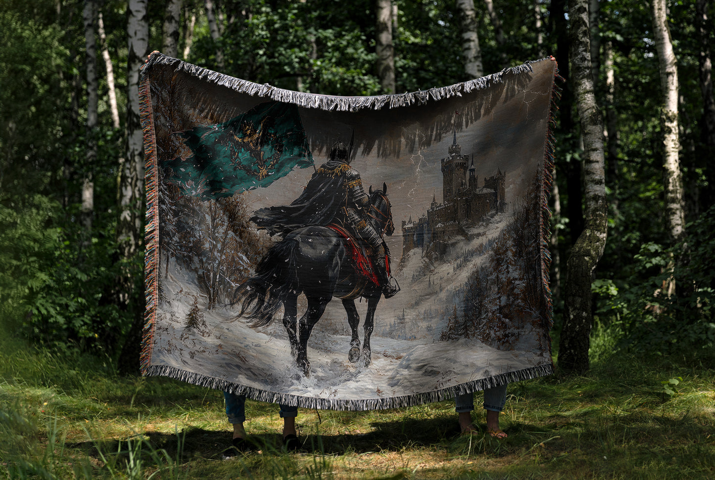 Medieval Knight Woven Throw Blanket – Castlecore Fantasy Home Decor