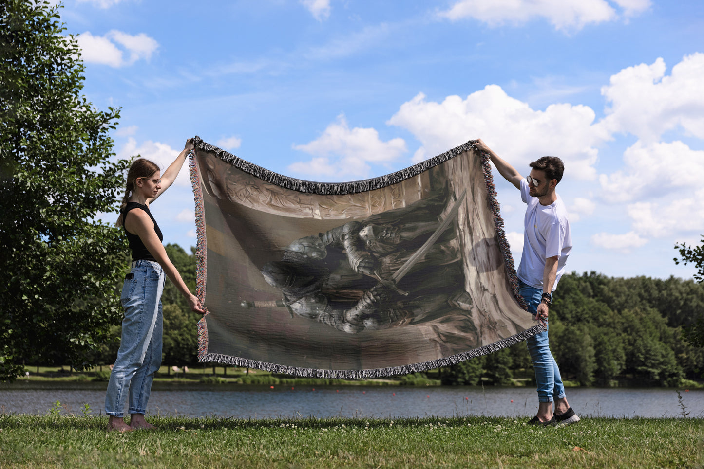 The Contemplative Knight Woven Throw Blanket