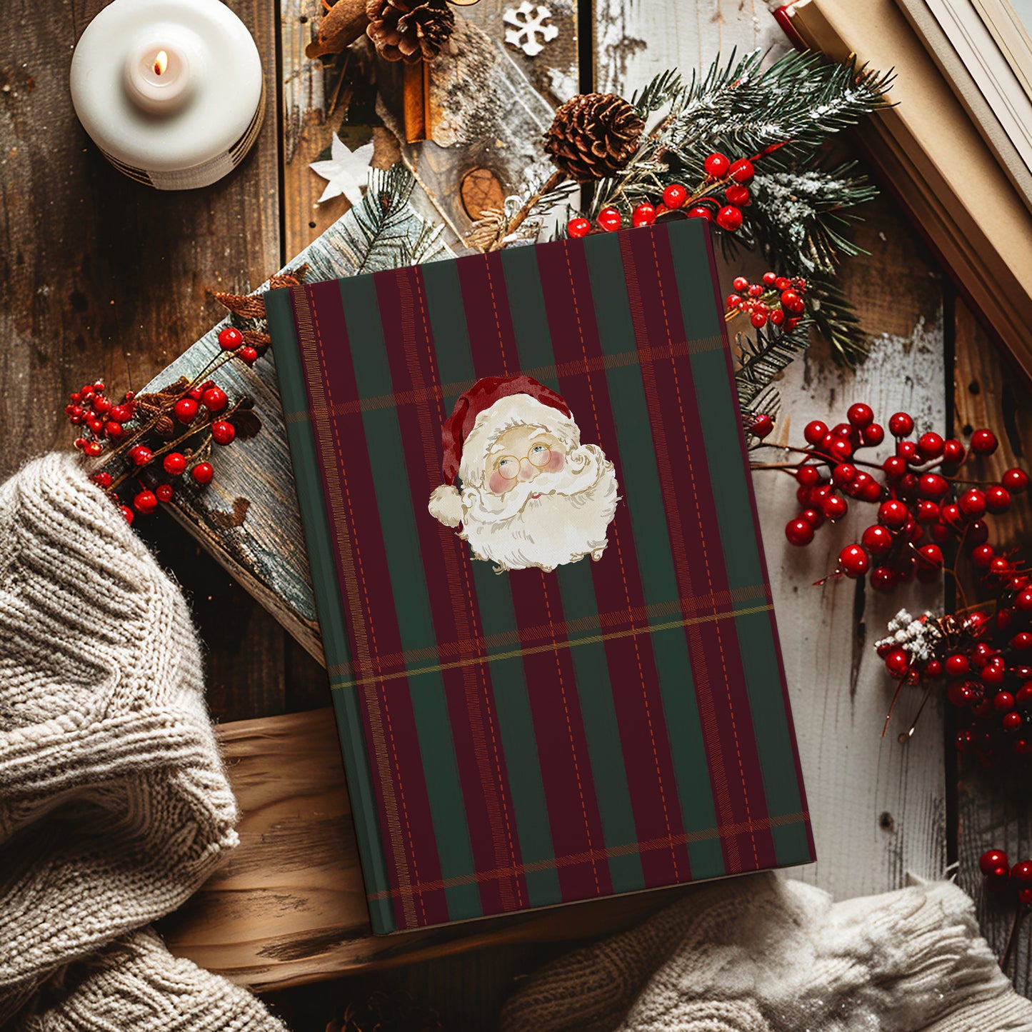 Santa Claus Plaid Pattern Holiday Notebook