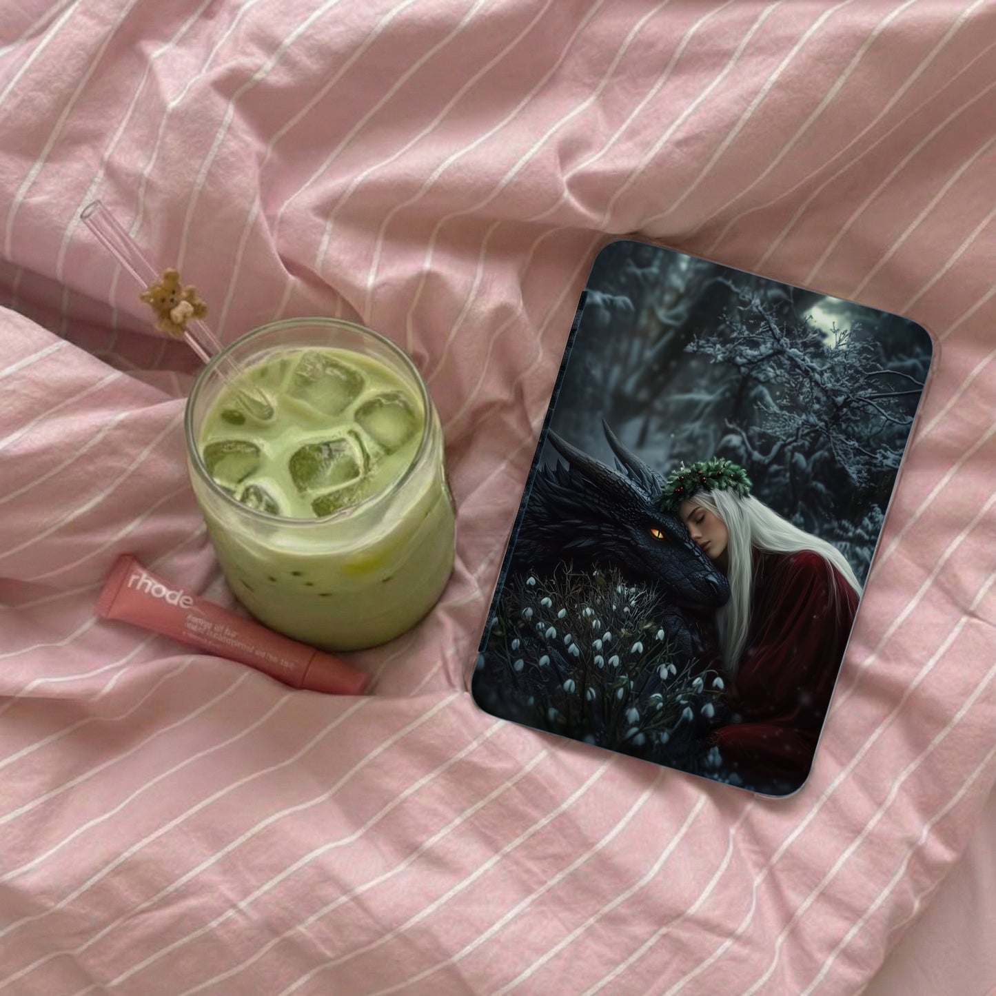 Dragon Maiden Snowy Forest Matcha Drink Pink Stripes product type